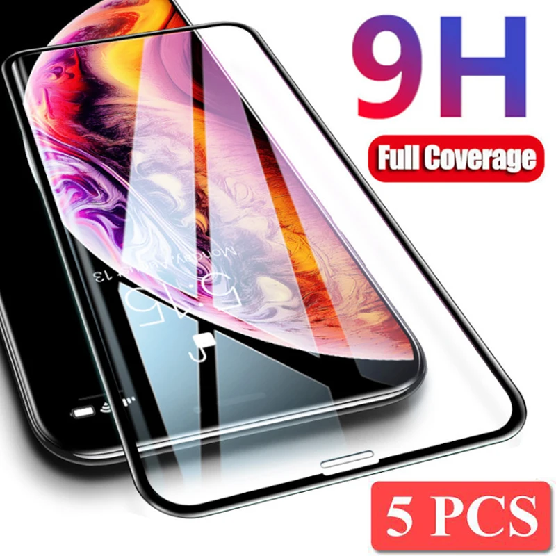 5Pcs Tempered Glass for iPhone 12 Pro Max Screen Protector For iPhone 11 Pro Max X 14 Xr 8 Plus 9H Protection Full Cover 14 Pro