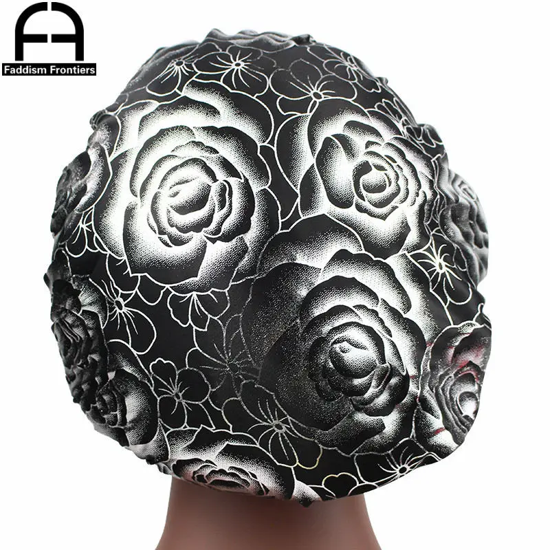 Men\'s Silky Rose Durags And Women Bonnet Set Turban Bandanas Headwear Hair Accessories Cover Waves Cap Bonnet Hat