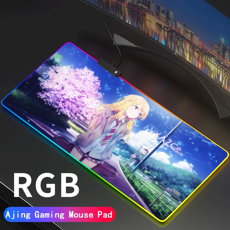 

Your Lie in April Anime LED Light Mousepad RGB Keyboard Cover Desk-mat Colorful Surface Mouse Pad Waterproof Multi-size Computer