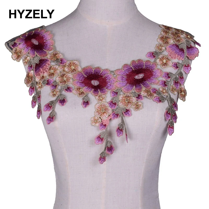 Pink Flower Lace Trim Applique Trimming Neckline Collar Luxury Embroidery Lace Fabric for Wedding Dresses