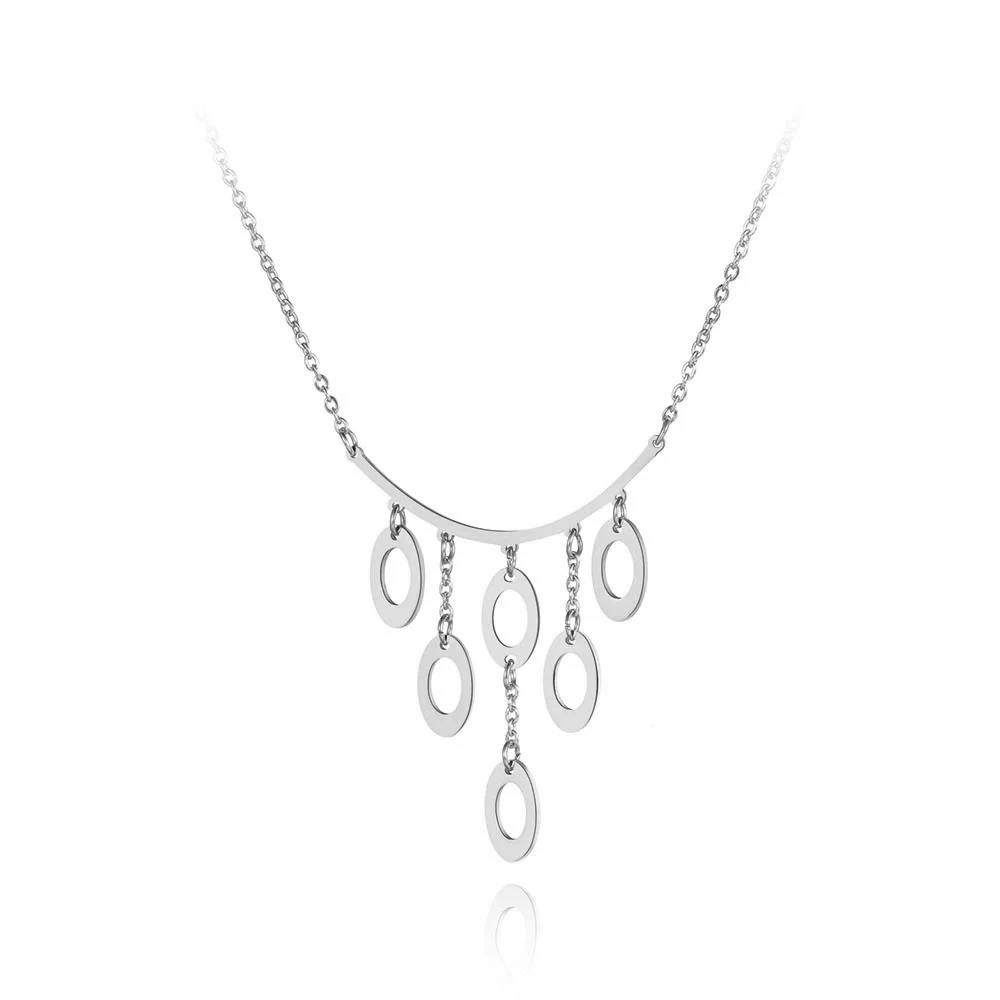 Lokaer Bohemia Titanium Stainless Steel 6Pcs Oval Geometry Pendant Necklace Jewelry Trendy Charm Necklace For Women Girls N19115