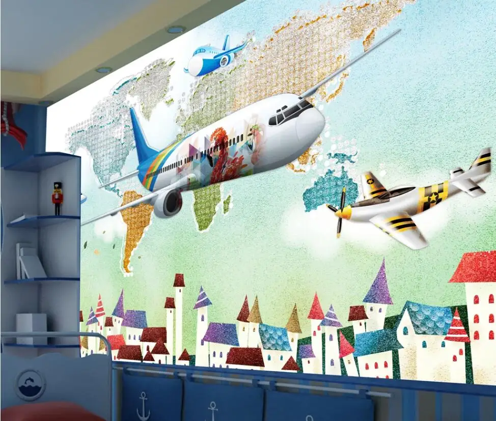 Bacal custom 3D wallpaper mural hand-painted watercolor airplane children kid room background wall for living room decor