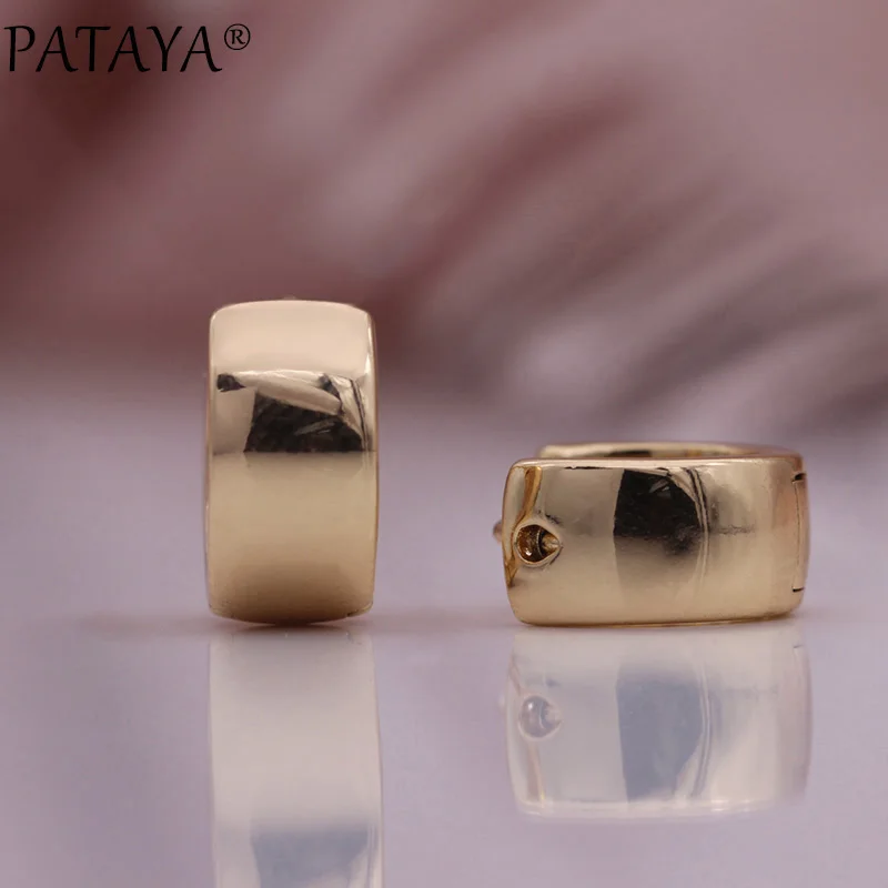 PATAYA New Simple Glossy Circle Dangle Earrings 585 Rose Gold Color Gift Women Fashion Jewelry Unique Wedding Party Earrings