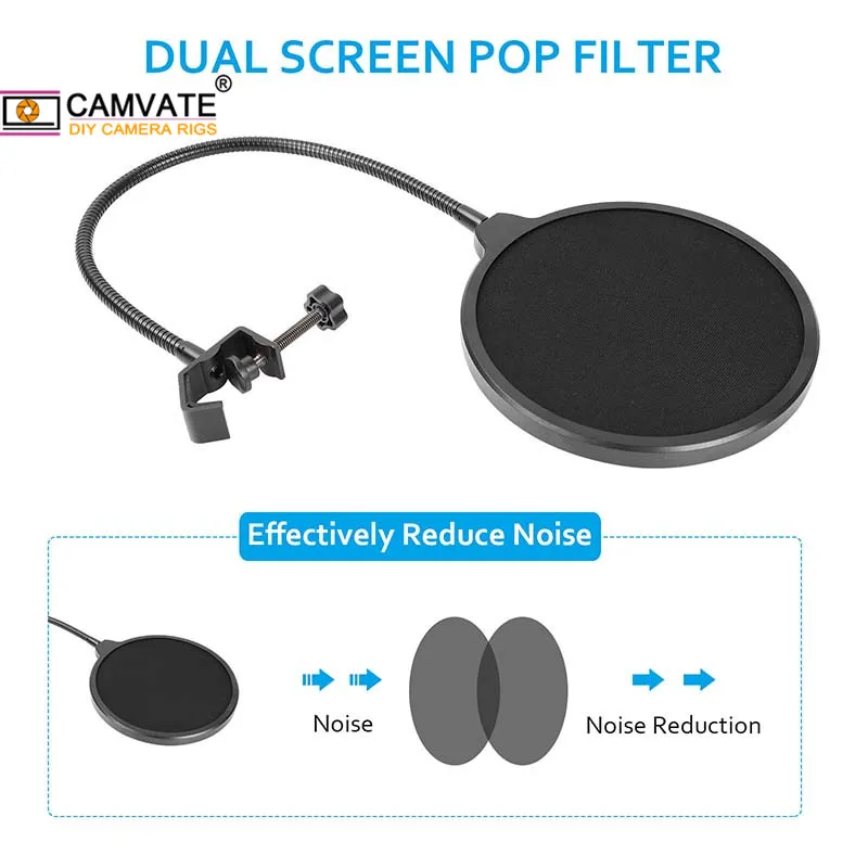 Поп-фильтр для микрофона CAMVATE, двухслойный ветровой экран с подставкой и гибким шлангом 360 ° для USB-микрофона