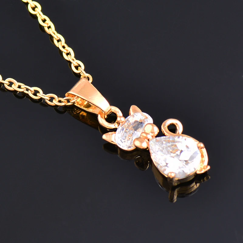 SINLEERY Charm Cubic Zircon Cat Pendant Animal Shaped Necklace For Women Rose Gold Silver Color Chain Jewelry XL534