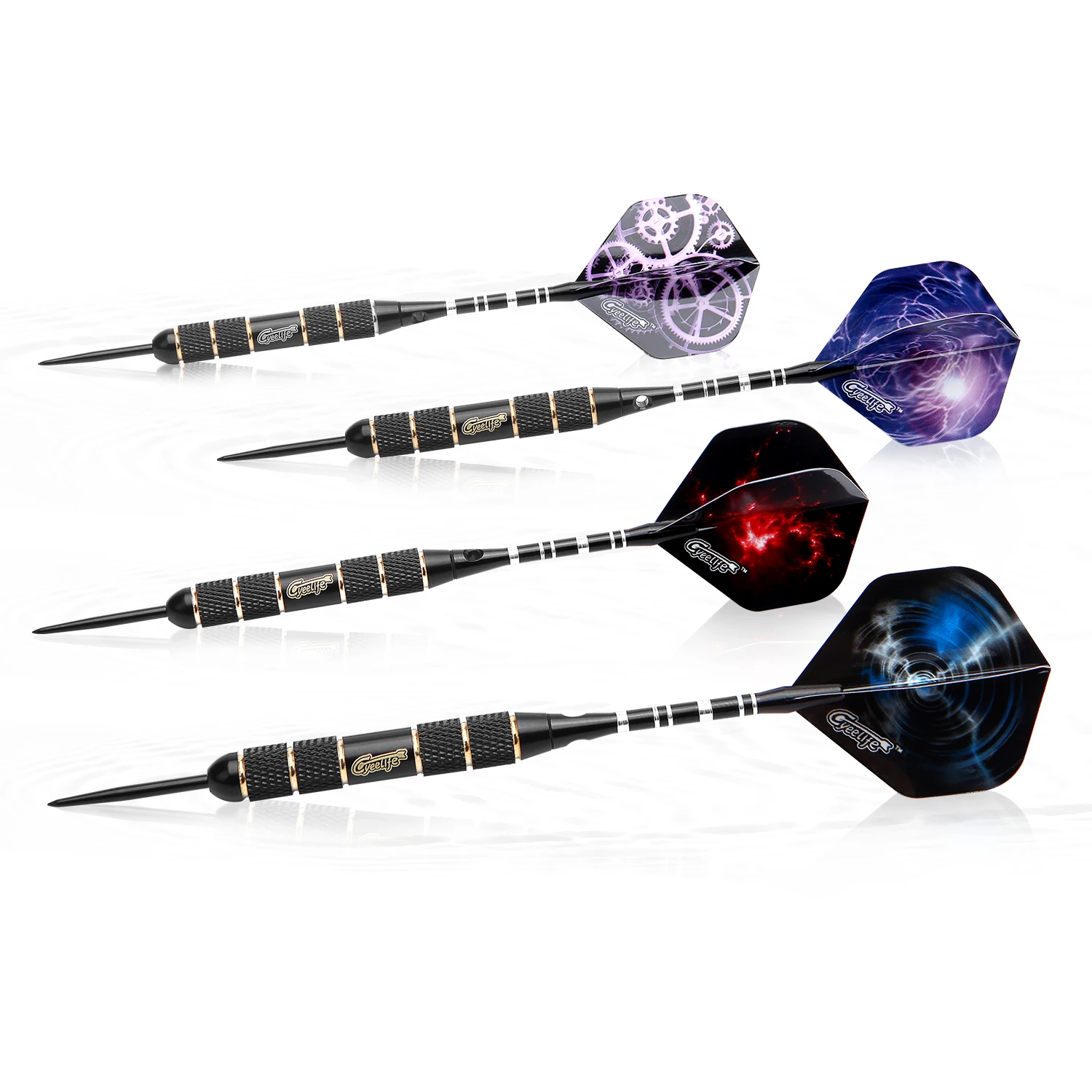 CyeeLife 22g Stahl tip darts set Professionelle Mit Geschenk Fall, 12 flüge + Spitzer + Multi Funktion Werkzeug 6 Packs