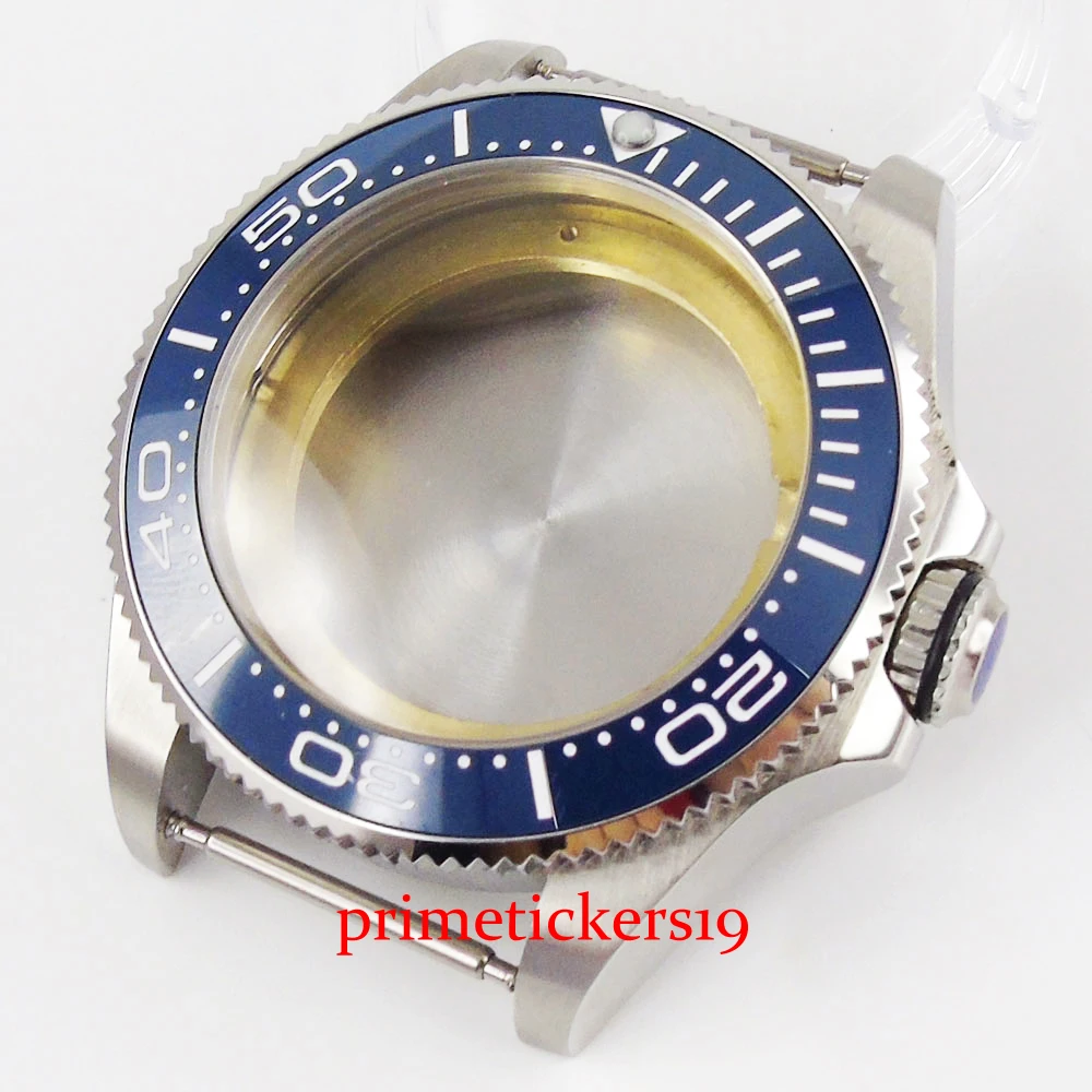 2 type blue color bezel 43mm see-through/solid case back watch case fit ETA 2836 MIYOTA movement