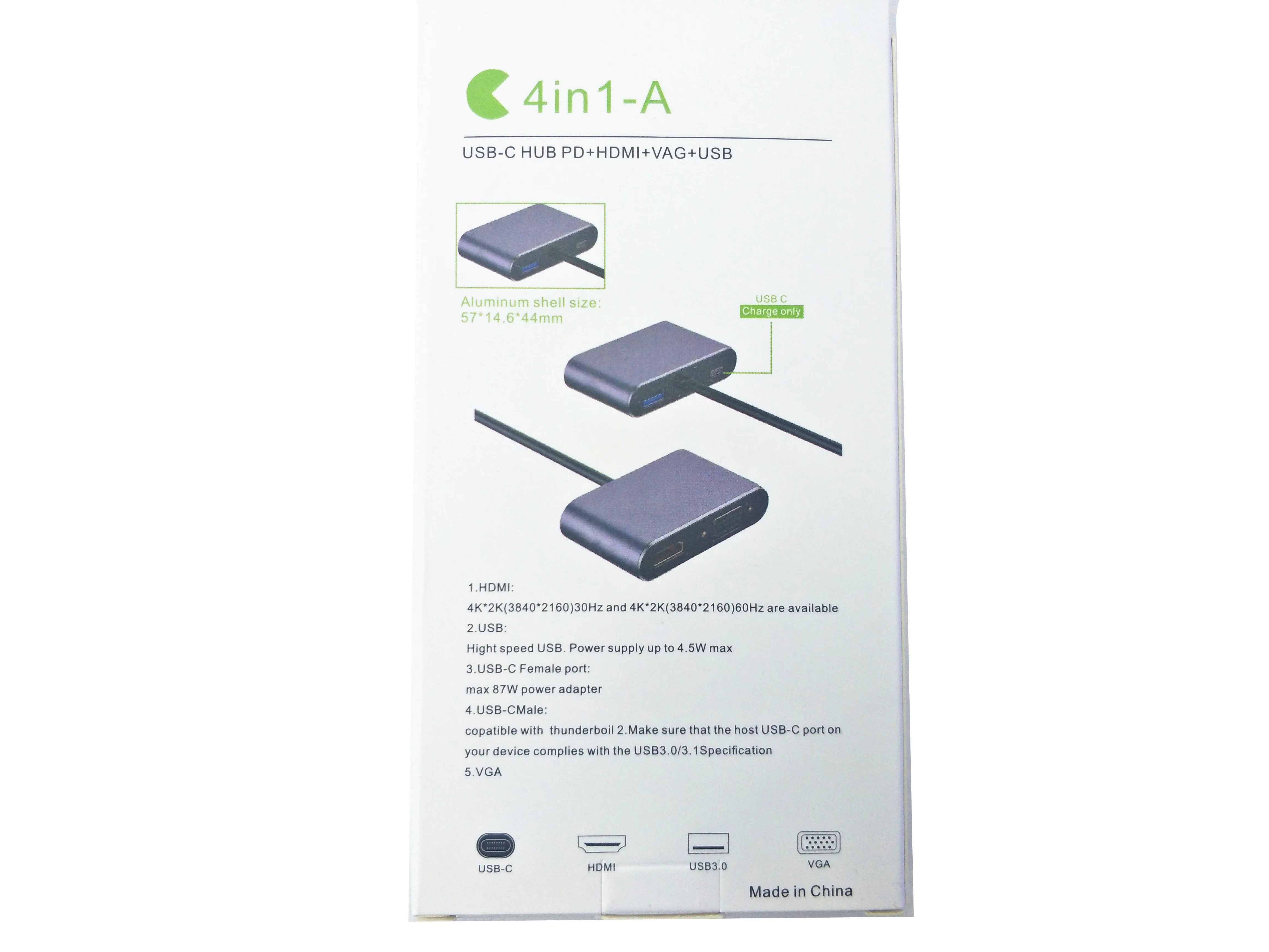 كابل USB من النوع C 3.1 إلى HDMI 4K VGA 1080P USB 3.0 Hub Thunderbolt 3 USBC 60W PD Port Splitter Cable لجهاز Macbook Pro/XPS 13