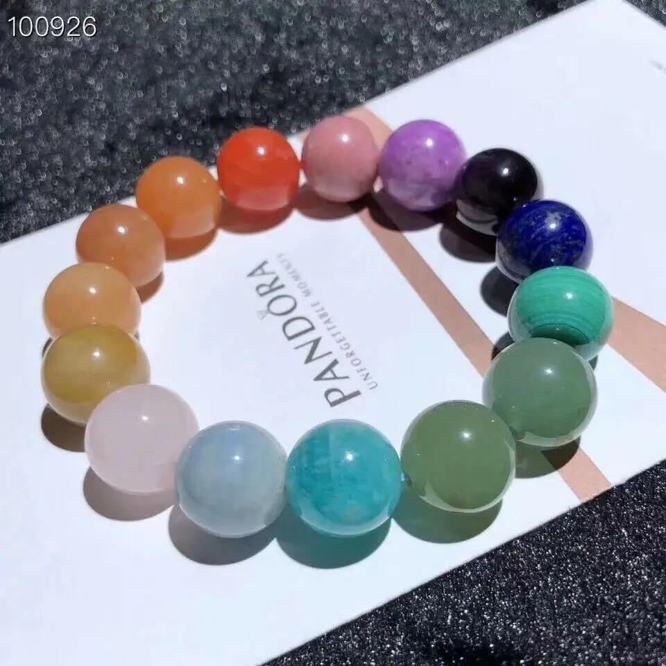 Different Natural Rainbow Mixed Stone Chalcedony Lapis Amazonite Rose Quartz Agate Round Beads Bracelet 10mm 12mm 14mm AAAAA