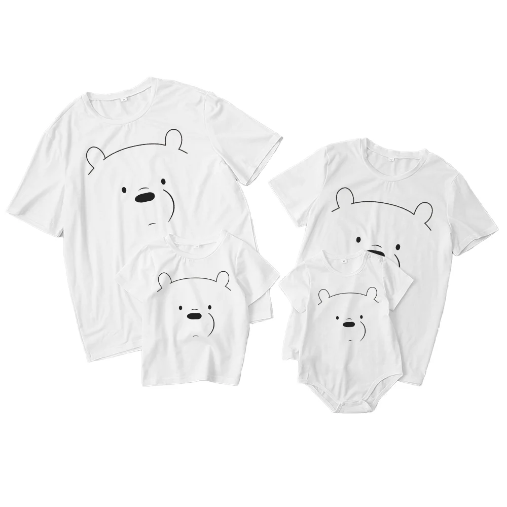 Summer Family Matching Outfits T-shirts Kumamoto Print Crew Neck Short Sleeve T-Shirts Father Son Mom Daughter Baby Family Look