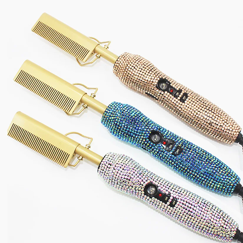 2 In 1 Hot Rhinestone หวี Straightener ไฟฟ้าผม Straightener ผม Curler ใช้เปียกผมแบนเตารีดร้อนความร้อนหวี