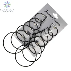 SOMESOOR Vintage Black Colorful Hoops Earrings Oversize Circles Round Ear Clip Steampunk Loops For Women Girls Gifts 6Pairs/Set