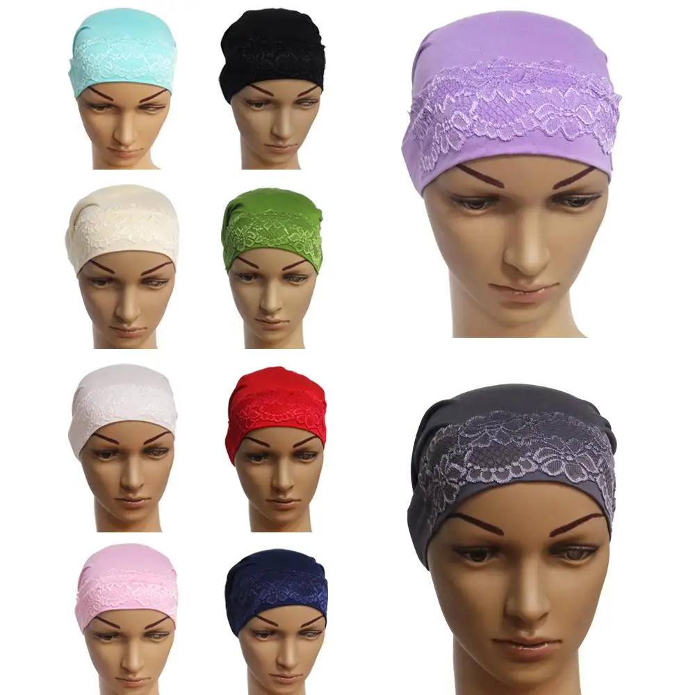 Multi Colors Muslim Inner Hijab Womens Hijab Underscarf Head Islamic Cover Bonnet Tube Cap Scarf Mercerized Cotton Hijabs Lace