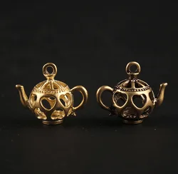 Retro Mini Brass Teapot Pendant Hollow-carved Pot Craft DIY Key Chain Pendant Ornament Miniature sculpture home decoration a0288