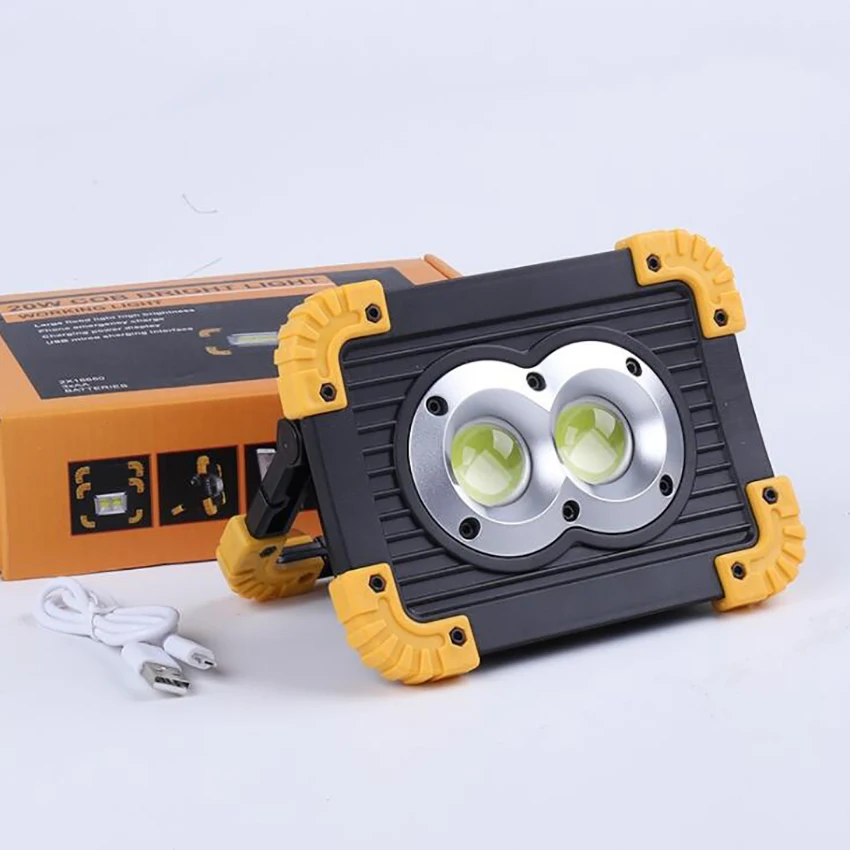 2 cob 20w conduziu a luz do trabalho, recarregável portátil à prova dwaterproof água conduziu luzes fortes para acampamento ao ar livre caminhadas reparação de carro de emergência