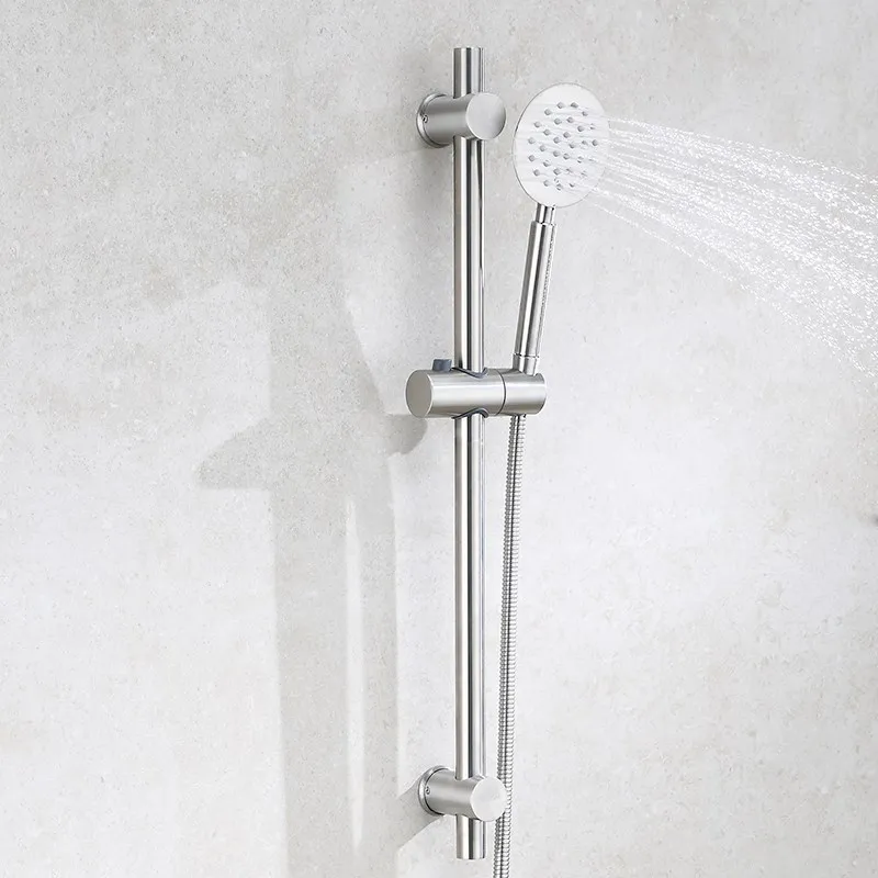 

SUS304 Stainless Steel Adjustable Shower Slide Bar Hand Hold Shower Rail Slide Bar Set With SUS304 Shower & Hose Brushed Nickel