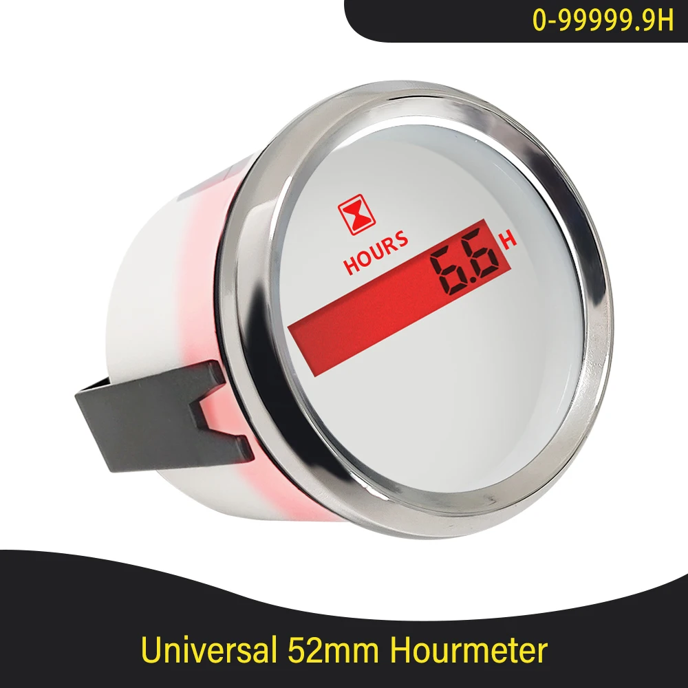 Universal 52mm Waterproof Digital Hourmeter Gauge LCD Engine Hour Meter for Motorcycle Boat Car Yacht 12V 24V