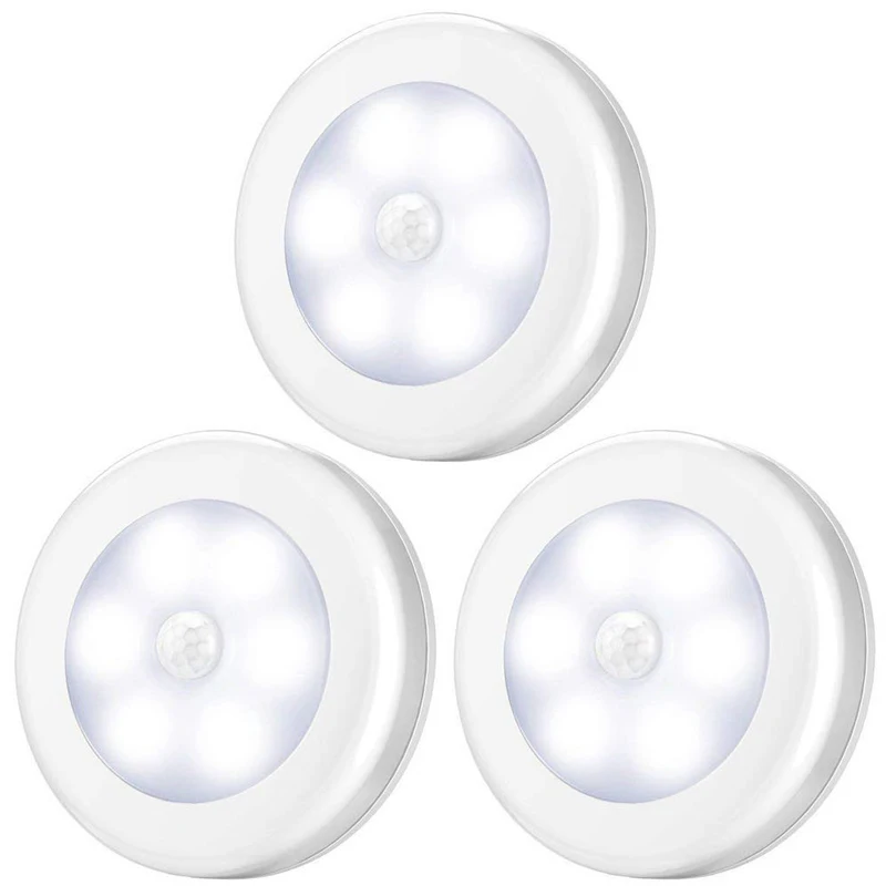 6LEDs Round Sensor Lights Wall stairs Night Lamp PIR Motion Sensor Induction Closet light for under cabinet bedroom kitchen