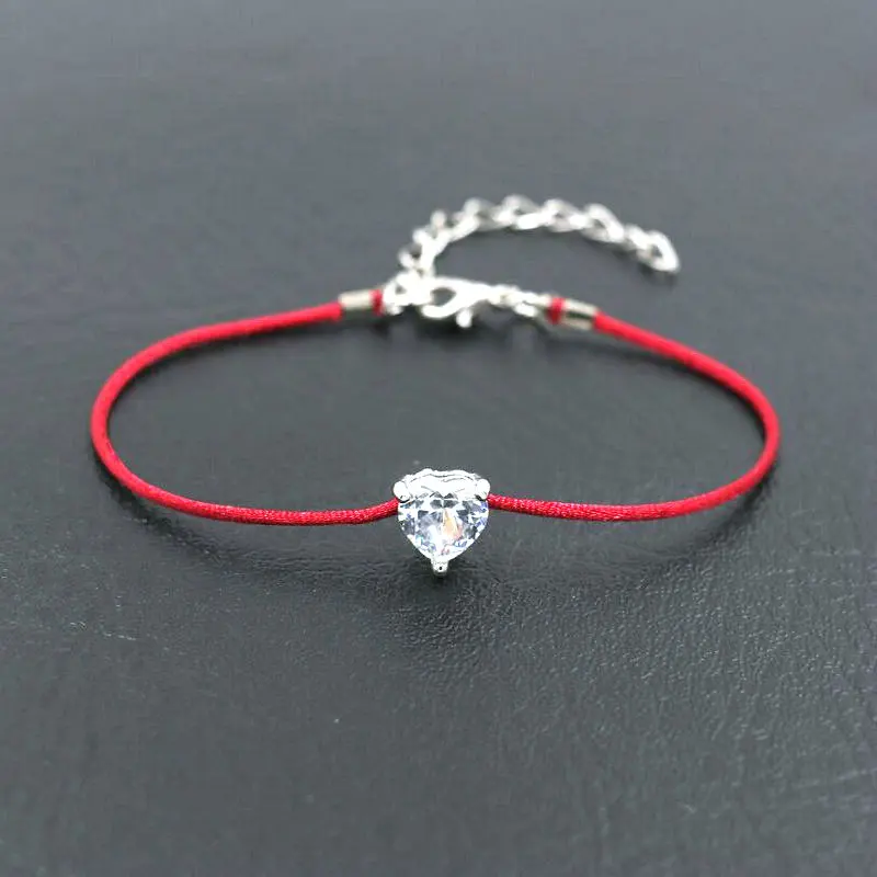 BPPCCR Crystal Rhinestone Love Heart Shape Charm Bracelet For Women Couples Red Rope Thread Lucky Braided Bracelets Girls Gifts