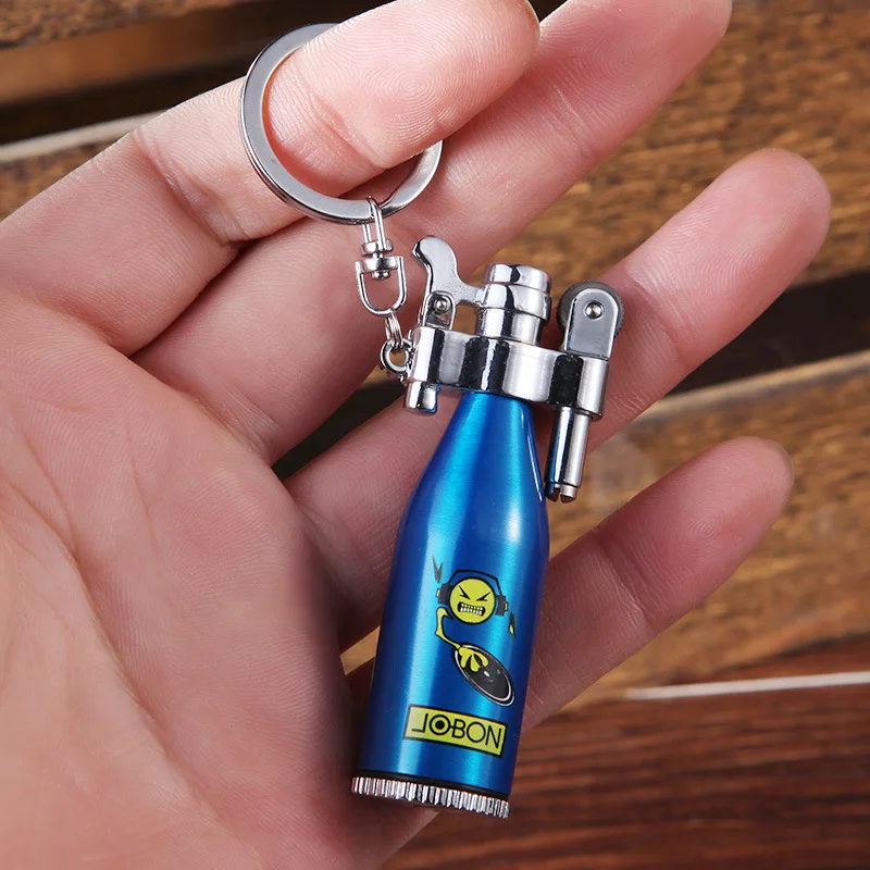 Mini Keychain Vintage Grinding Wheel Kerosene Lighter Creative Refillable Oil Lighters Men And Women Metal Gift