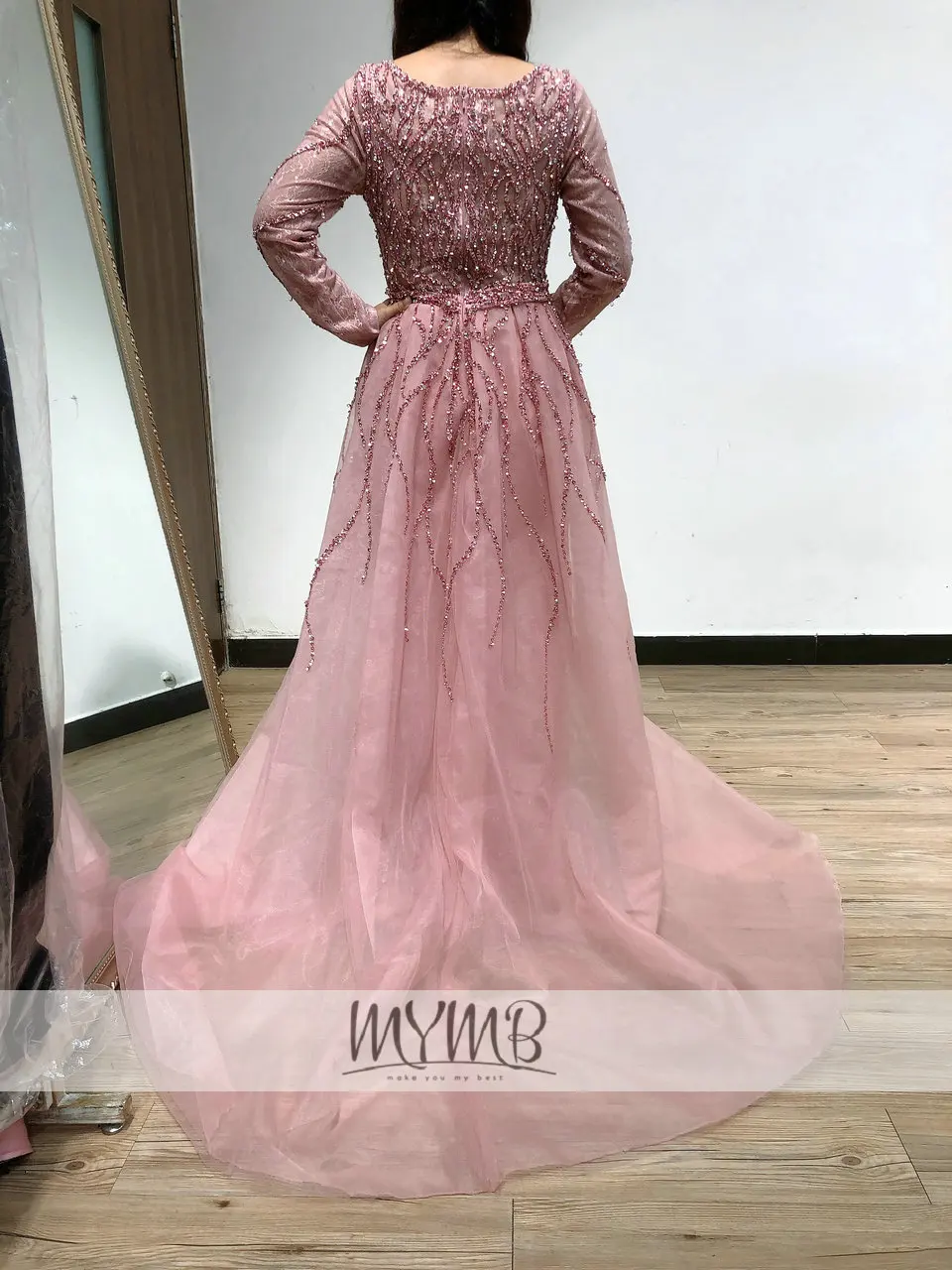 Sang Trọng Người Yêu Tay Dài Dạ Hội Plus Size Nữ 2022 Hàng Mới Về Hồng Haute Couture Đầm Chất Lượng Cao MY41143