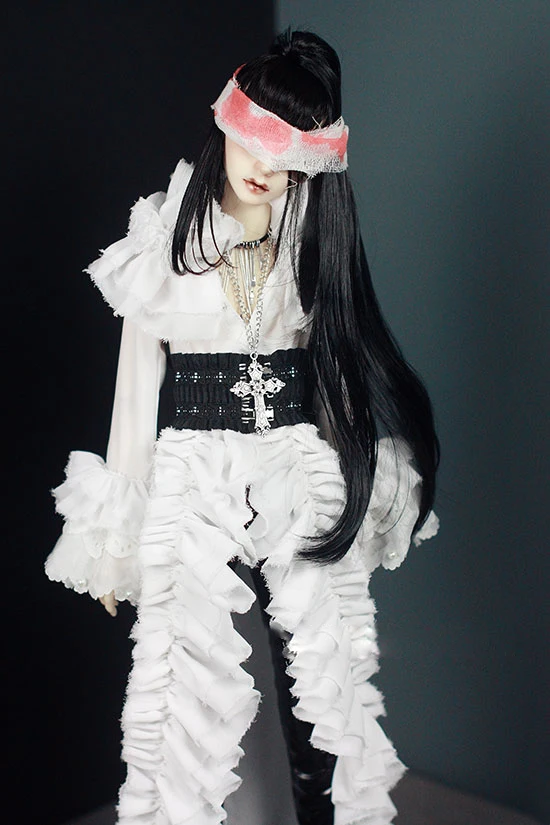 G10-297 1/4 1/3 Uncle SSDF POPO68 SD BJD MSD doll baby clothes Long white gauze and black shiny silver silk waist 2pcs/set