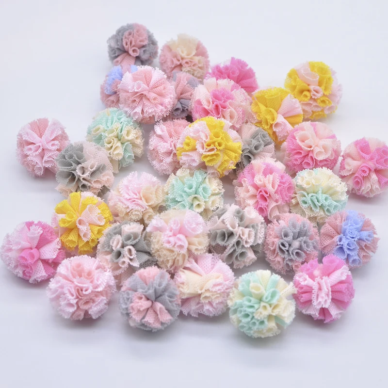 50Pcs 25mm Two-color Elastic Mesh Chiffon Ball for DIY Kids Clothes Hat Shoes Crafts Patches Handmade Baby Headwear Bow Decor