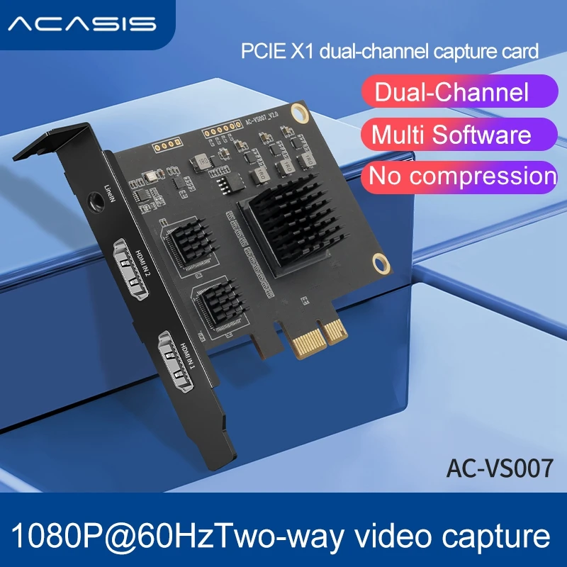 Acasis Dual-Channel HDMI-compatible Broadcast PCI Express HD Video Capture Card 1080p 60Hz OBS Vmix Wirecast Streaming