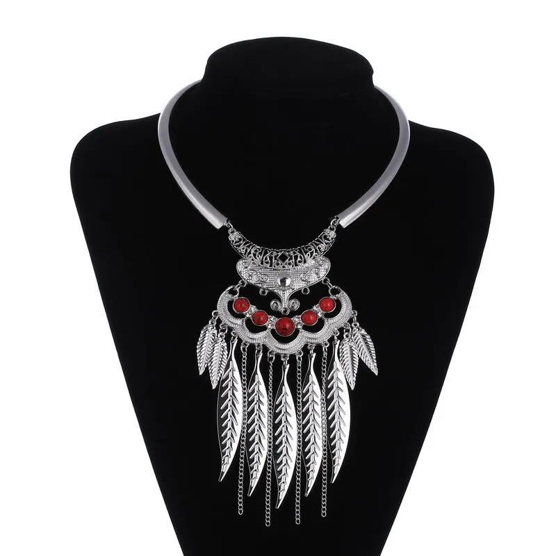 Mode Böhmischen Kragen Choker Halskette Frauen Vintage Aussage Collier Femme Schmuck Kristall Metall Blätter Kette Halskette Bijoux
