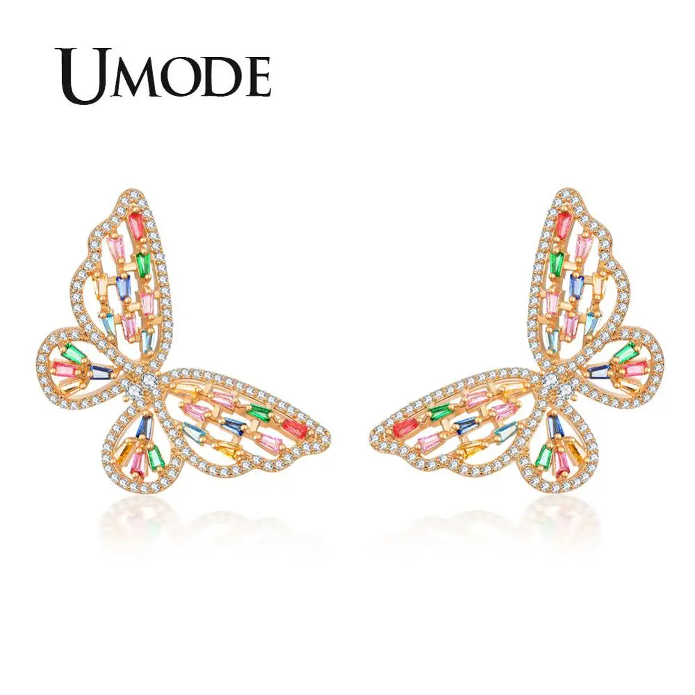 UMODE Korean Butterfly Earrings for Women Vintage Cute Stud Earrings Luxury Zircon Wedding Earrings NEW Fashion Jewelry UE0602