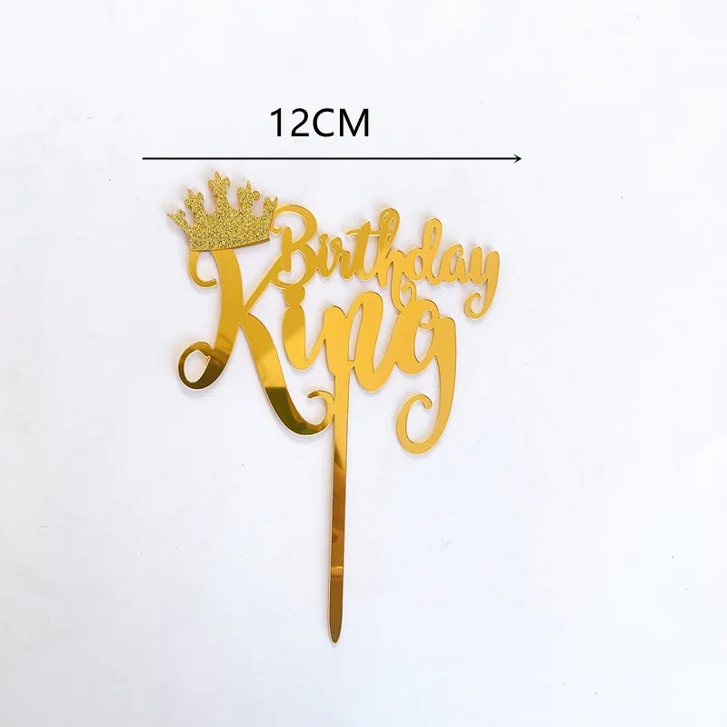 New Crown Princess Happy Birthday Cake Toppers Gold Acrylic King Birthday Cake Topper for Kids Birthday Party Cake Decorations