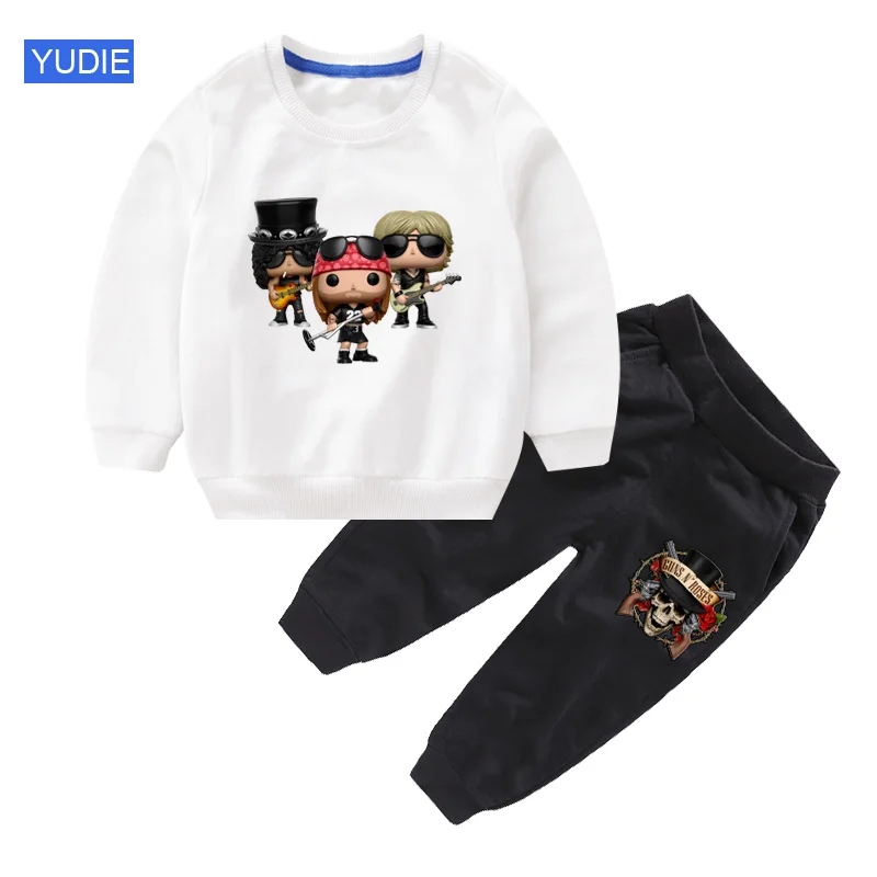 

Children Clothing Cartoon Casual Sweatshirt Pants 2pcs/Set Sweatshirt Boys Girsls Fashion Style Rock Band Music Hip Hop Pullover