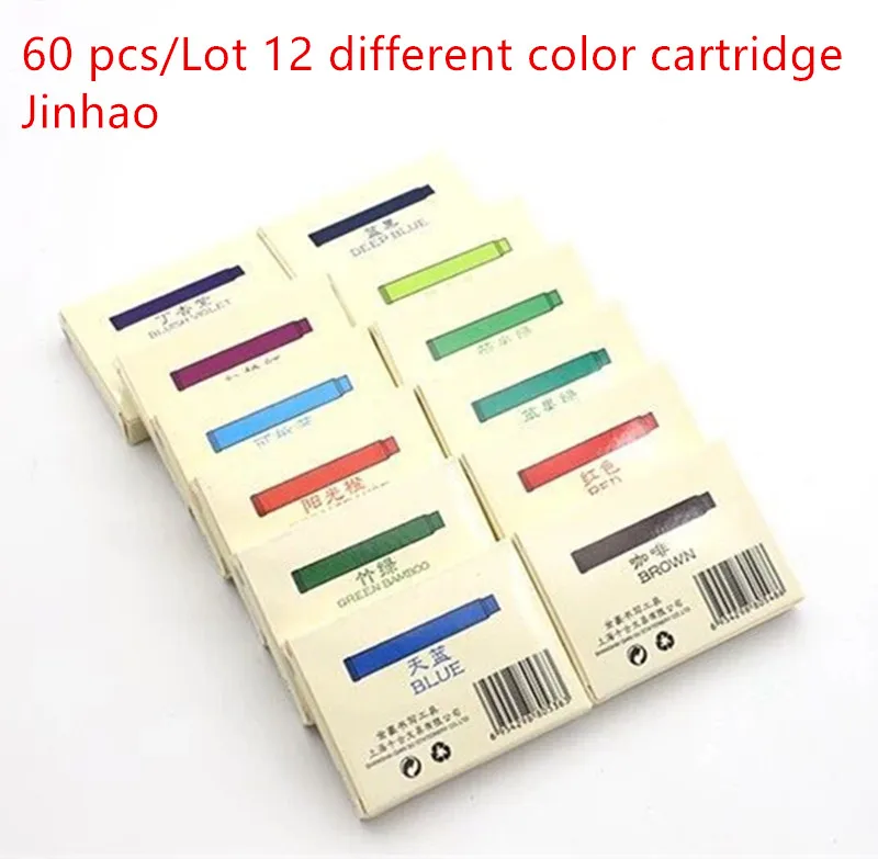 60 stks/partij 12 verschillende kleur cartridge Jinhao vulpen universele inkt levert Briefpapier Kantoor school accessoires A6294