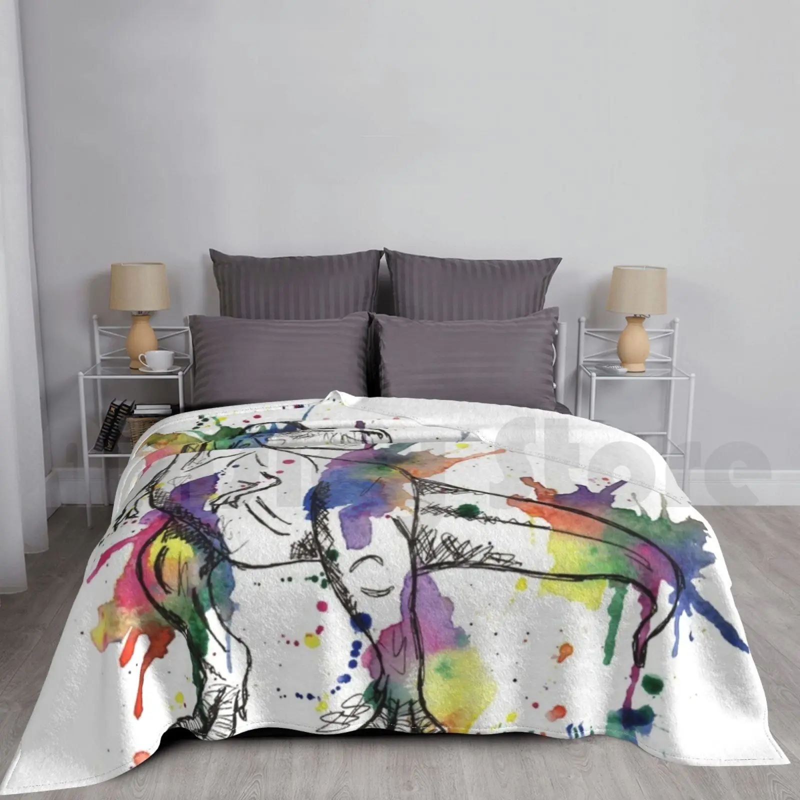 Rainbow T-Rex Dinosaur Blanket Fashion Custom Dino Dinosaur Trex Tyrannosaurus Lover Rainbow Bright Colourful
