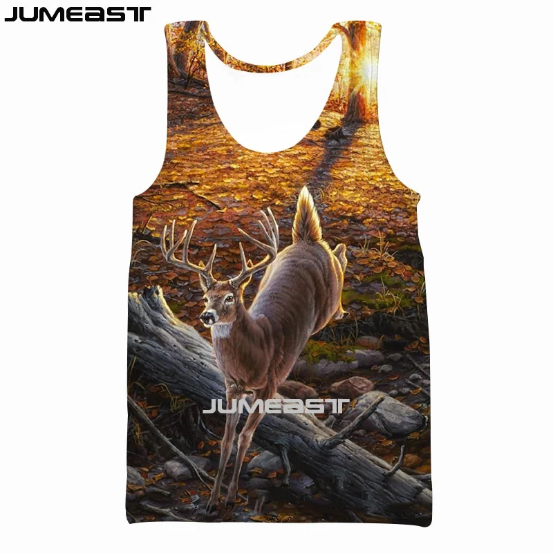 Jumeast Men Women 3D Vest Hunting Deer Camouflage Streetwear Oversized Short Sleeve Sport Pullover Summer Tank Tops Tees