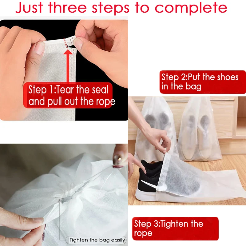 100Pcs Non-Woven Shoe Dust Covers Dustproof Drawstring Clear Storage Bag Travel Pouch Shoe Bags Home Storage Organization