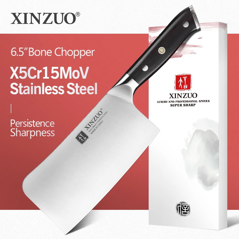 

XINZUO 6.5'' inch Chopper Bone Knife High Carbon X5Cr15Mov Stainless Steel Nakirir Cleaver Meat Knife with Nice Ebony Handle