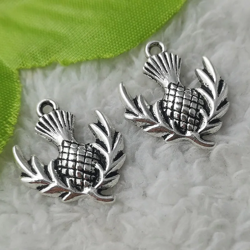 160 Pcs Antique Silver Color Thistle Charms Pendants 23x19MM For Necklaces Earrings Jewelry Making