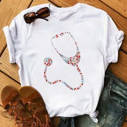 Nurse hearing aid graphic female t-shirt tee casual t-shirt funny short-sleeved cartoon t-shirt Harajuku t-shirt top women