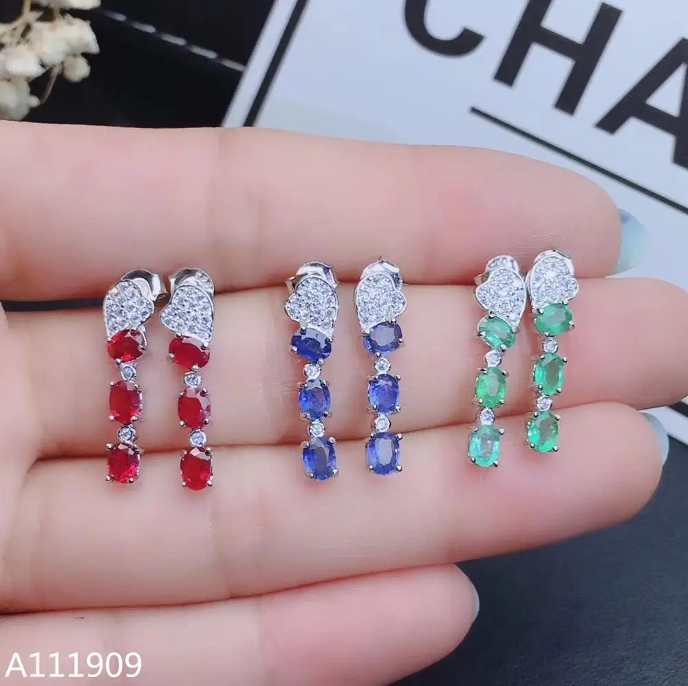 

KJJEAXCMY boutique jewelry 925 sterling silver inlaid Sapphire Natural Emerald Ruby Women's earrings support detection luxurious