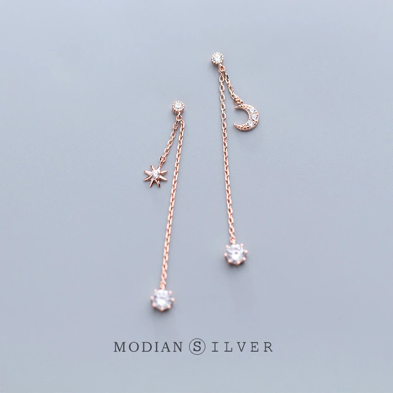 Modian Moon Tassel Earrings 925 Sterling Silver Rose Gold Color Clear CZ Drop Earrings Gift for Women Fine Original  Jewelry