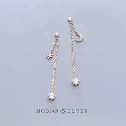 Modian Moon Tassel Earrings 925 Sterling Silver Rose Gold Color Clear CZ Drop Earrings Gift for Women Fine Original  Jewelry