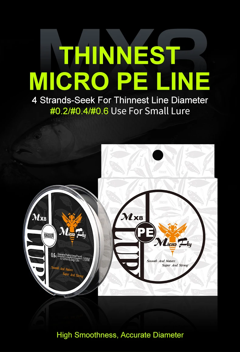 Kingdom Micro Fly 100M 150M Braid PE Angelschnur 4 Stränge 0,2 # /0.4 # /0.6 # 9-12LB Super steife und starke PE-Leitung mit Fernwurfabstand – Detail 1