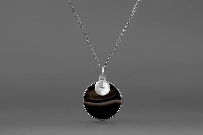 S.EAST SUN 925 Sterling Silver Natural Agate Gem Round Pendant suitable for women's party fashion jewelry gifts