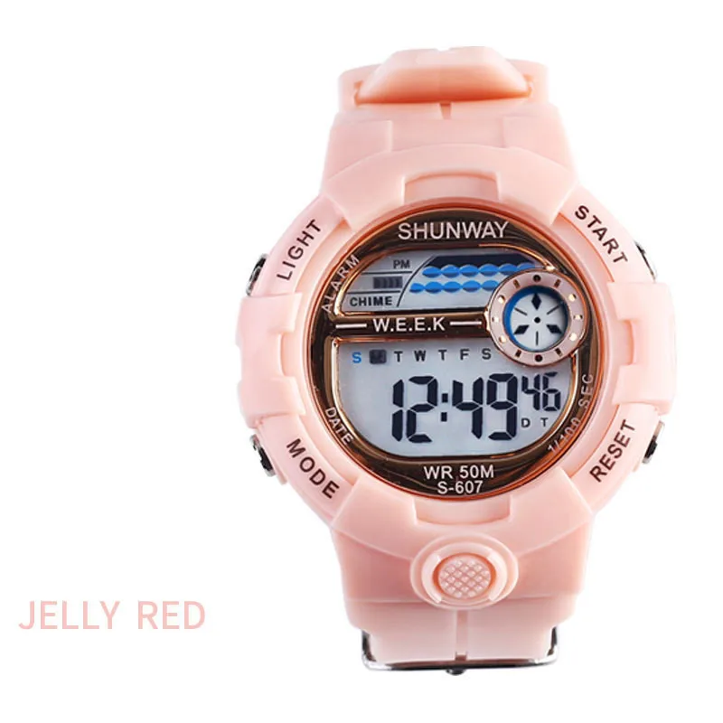 Electronic Watch for Kids Student Swimming Children Digital Sport Clock Waterproof 50M shockproof Big Battery Colorful Watch 607