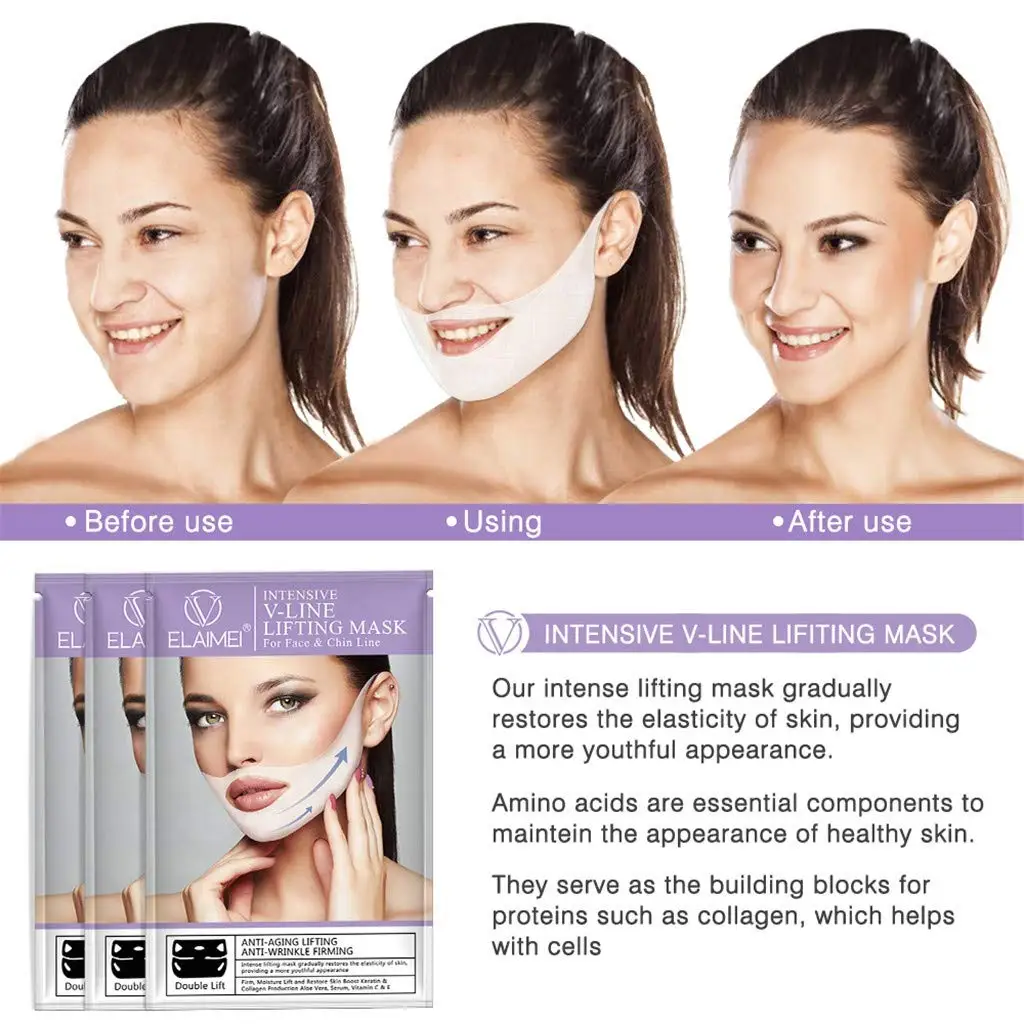 4 Pcs V Line หน้ากากคอหน้ากากยกกระชับใบหน้า V Lifting Chin Up Patch, 4D หูกระชับผอม Masseter Double Chin Reducer