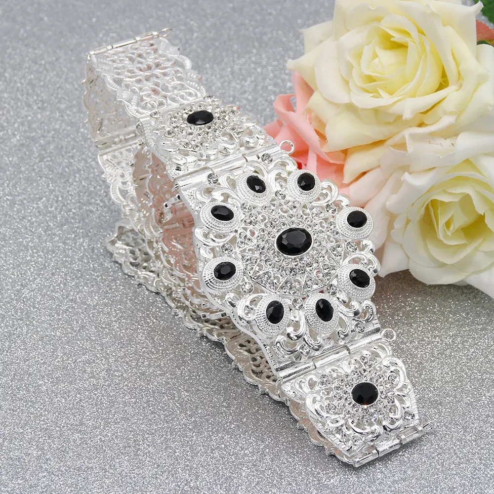 Sunspicems Crystal Moroccan Belt For Women Gold Silver Color Arabic Bridal Wedding Jewelry Algeria Dress Waist Chain Adjustable