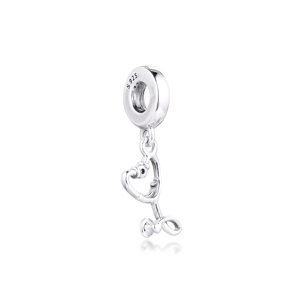 

Charms fits for Bracelets Necklaces 100% 925 Sterling Silver Jewelry Stethoscope Heart Dangle Beads Free Shipping