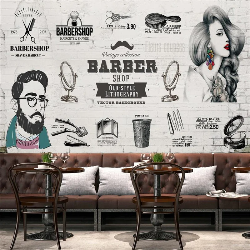 

Custom Size and Logo Barber Shop Wall Paper 3D Hair Salon Hairstyle House Industrial Decor Mural Wallpaper Papel De Parede 3d