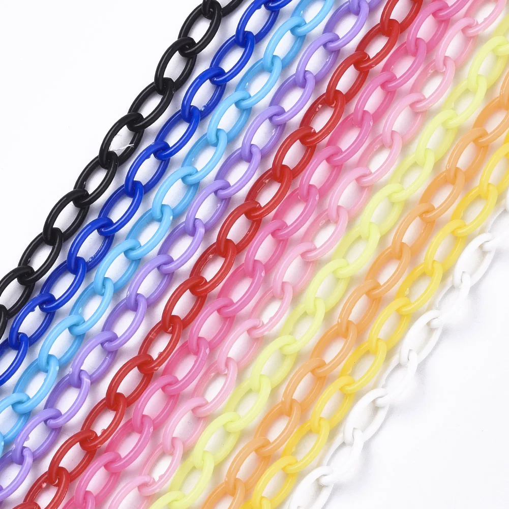 10 Strands Opaque Acrylic Cable Link Chains For Necklace Bracelet Jewelry Making Colorful Plastic Chain